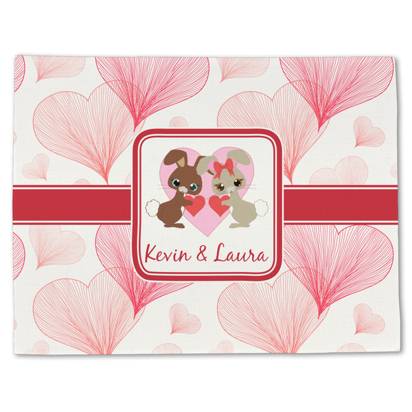 Custom Hearts & Bunnies Single-Sided Linen Placemat - Single w/ Couple's Names