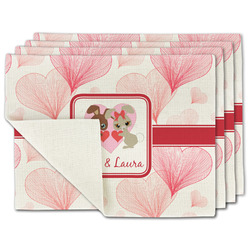 Hearts & Bunnies Single-Sided Linen Placemat - Set of 4 w/ Couple's Names