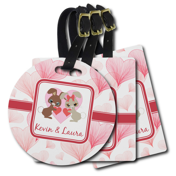 Custom Hearts & Bunnies Plastic Luggage Tag (Personalized)