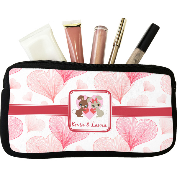 Custom Hearts & Bunnies Makeup / Cosmetic Bag - Small (Personalized)