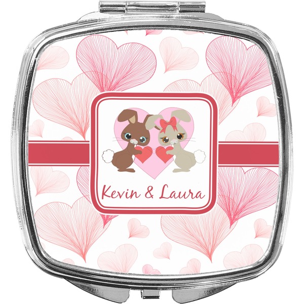 Custom Hearts & Bunnies Compact Makeup Mirror (Personalized)