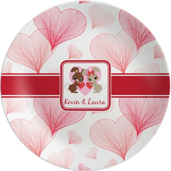 Custom Hearts & Bunnies Melamine Plate (Personalized)