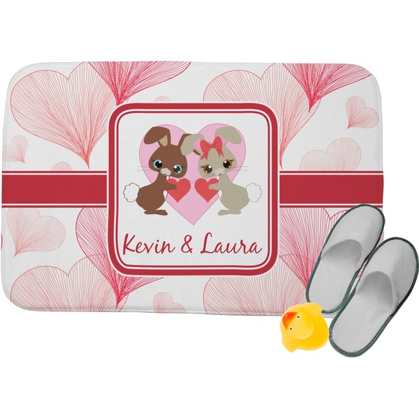 Custom Hearts & Bunnies Memory Foam Bath Mat (Personalized)