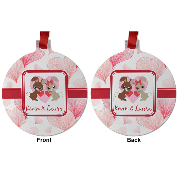 Hearts & Bunnies Metal Ball Ornament - Front and Back