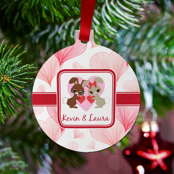 Hearts & Bunnies Metal Ball Ornament - Lifestyle
