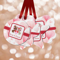 Hearts & Bunnies Metal Ornaments - Double Sided w/ Couple's Names