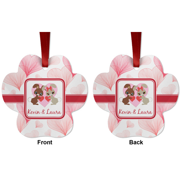 Hearts & Bunnies Metal Paw Ornament - Front and Back