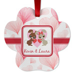 Hearts & Bunnies Metal Paw Ornament - Double Sided w/ Couple's Names