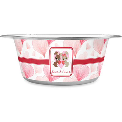 Custom Hearts & Bunnies Stainless Steel Dog Bowl (Personalized)