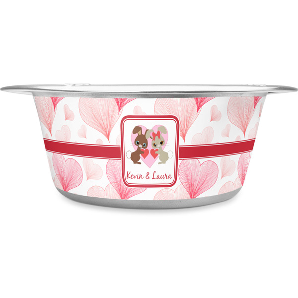 Custom Hearts & Bunnies Stainless Steel Dog Bowl - Large (Personalized)
