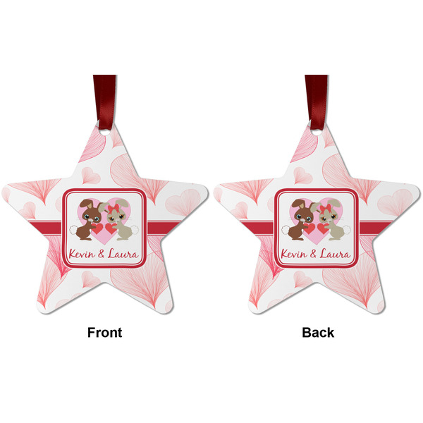 Hearts & Bunnies Metal Star Ornament - Front and Back