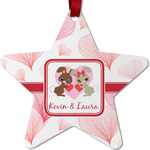 Hearts & Bunnies Metal Star Ornament - Double Sided w/ Couple's Names