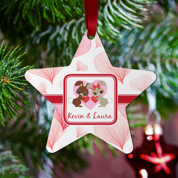 Hearts & Bunnies Metal Star Ornament - Lifestyle