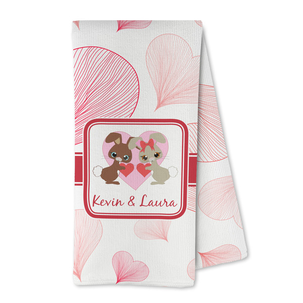 Custom Hearts & Bunnies Kitchen Towel - Microfiber (Personalized)
