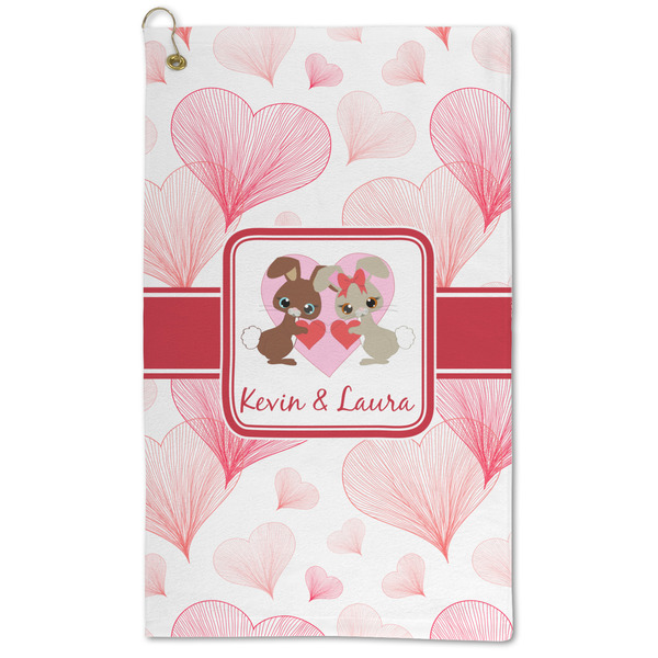 Custom Hearts & Bunnies Microfiber Golf Towel - Large (Personalized)