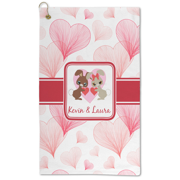 Custom Hearts & Bunnies Microfiber Golf Towel (Personalized)