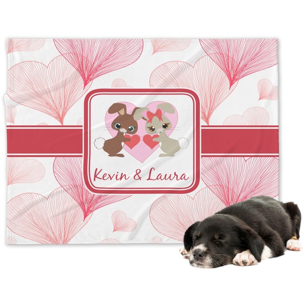 Custom Hearts & Bunnies Dog Blanket - Large (Personalized)
