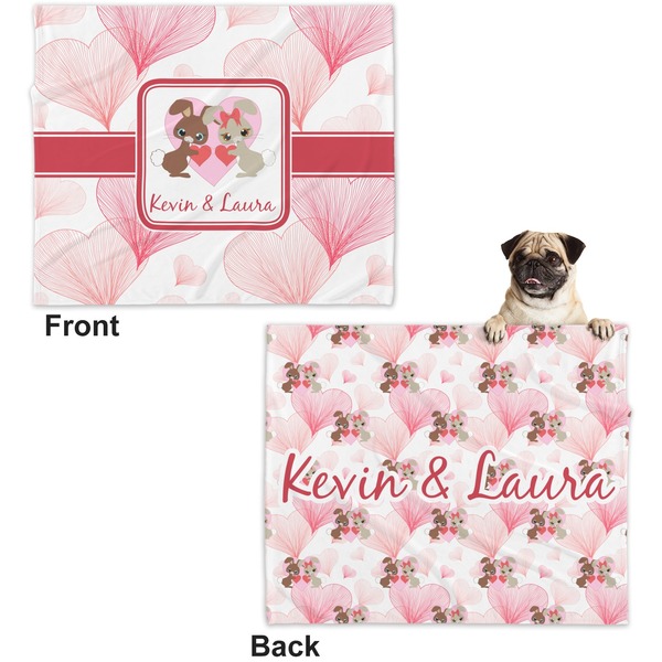 Hearts & Bunnies Microfleece Dog Blanket - Large- Front & Back