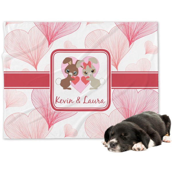 Custom Hearts & Bunnies Dog Blanket (Personalized)