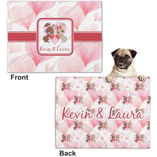 Hearts & Bunnies Microfleece Dog Blanket - Regular - Front & Back
