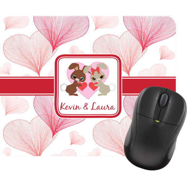Custom Hearts & Bunnies Rectangular Mouse Pad (Personalized)