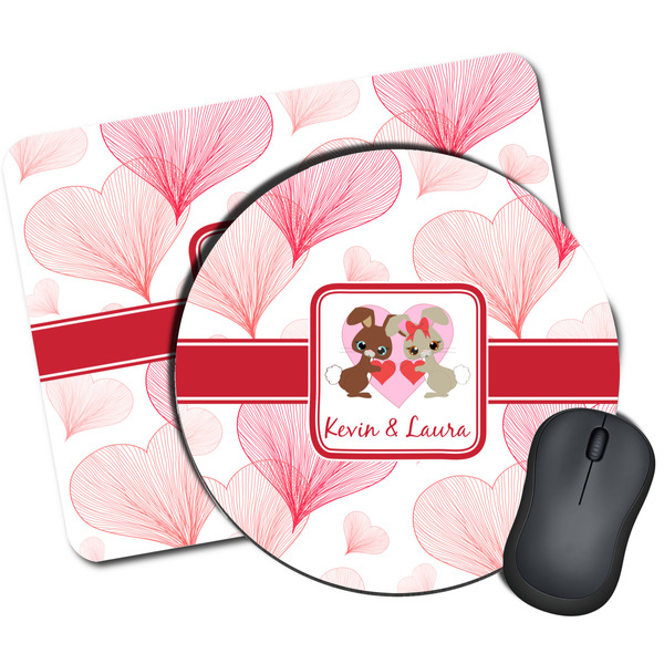 Custom Hearts & Bunnies Mouse Pad (Personalized)