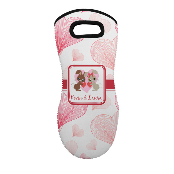 Custom Hearts & Bunnies Neoprene Oven Mitt - Single w/ Couple's Names