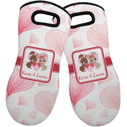 Hearts & Bunnies Neoprene Oven Mitts - Set of 2 w/ Couple's Names