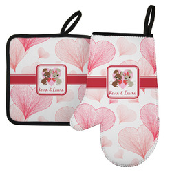 Hearts & Bunnies Left Oven Mitt & Pot Holder Set w/ Couple's Names