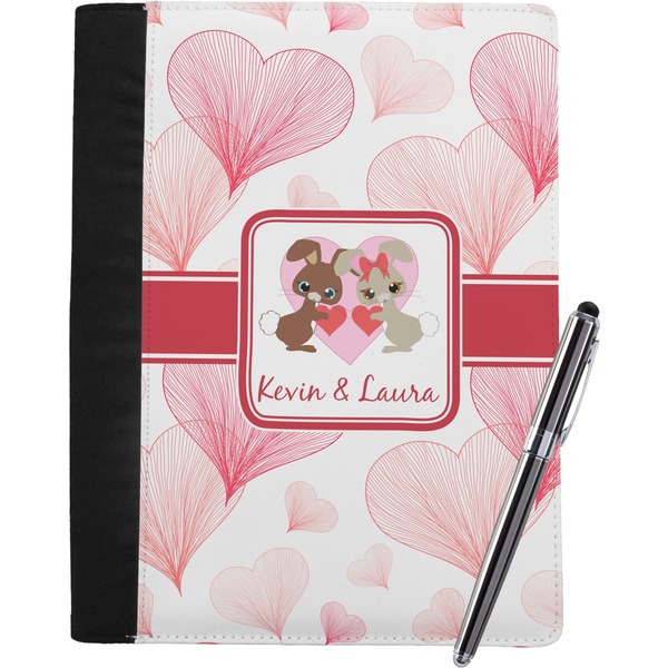 Custom Hearts & Bunnies Notebook Padfolio - Large w/ Couple's Names