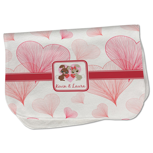 Custom Hearts & Bunnies Burp Cloth - Fleece w/ Couple's Names