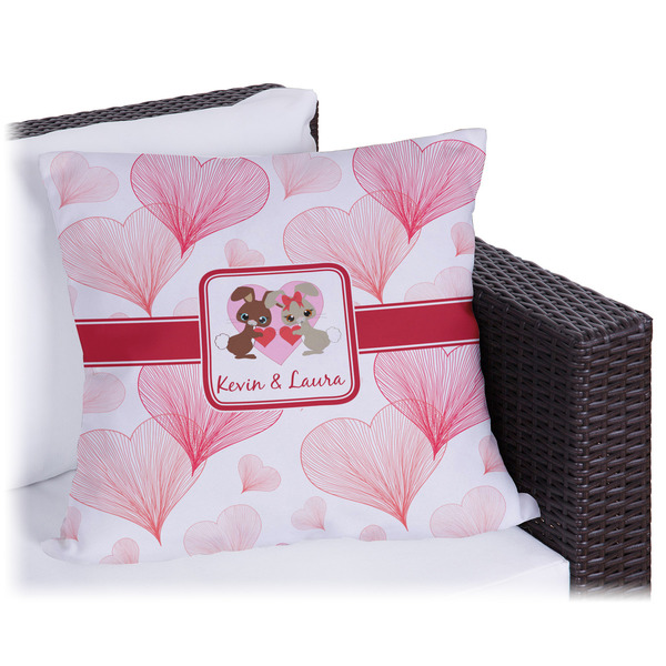Custom Hearts & Bunnies Outdoor Pillow - 18" (Personalized)