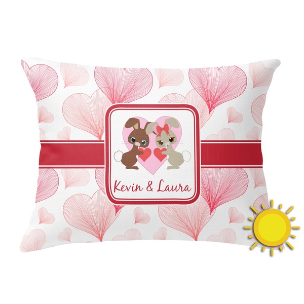 Custom Hearts & Bunnies Outdoor Throw Pillow (Rectangular) (Personalized)