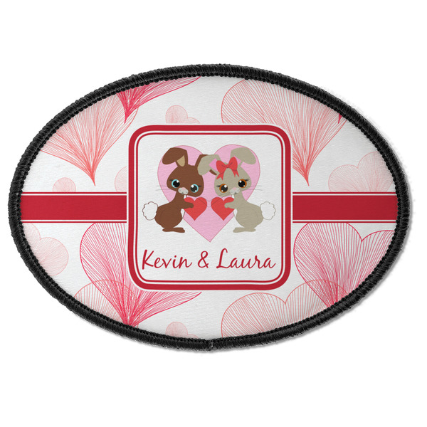 Custom Hearts & Bunnies Iron On Oval Patch w/ Couple's Names