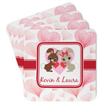 Hearts & Bunnies Paper Coasters w/ Couple's Names