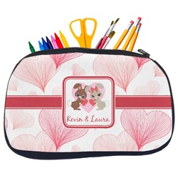 Hearts & Bunnies Neoprene Pencil Case - Medium w/ Couple's Names