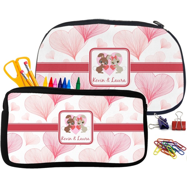 Hearts & Bunnies Pencil / School Supplies Bags Small and Medium