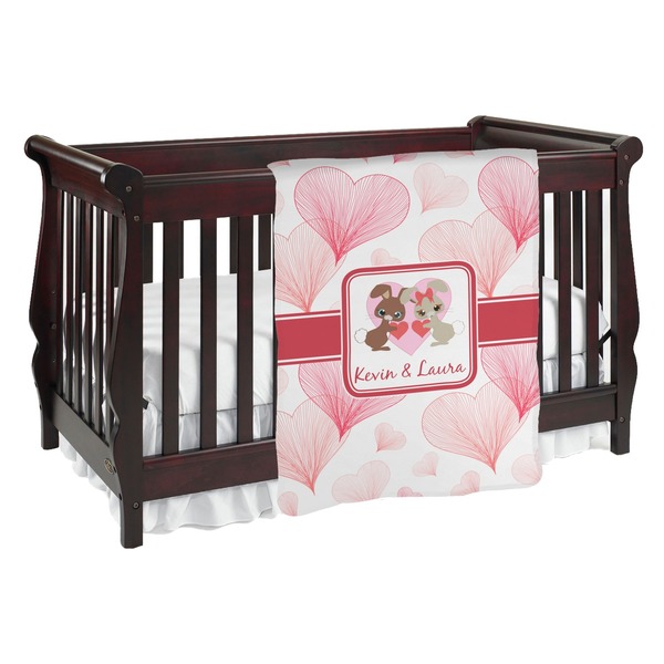 Custom Hearts & Bunnies Baby Blanket (Personalized)