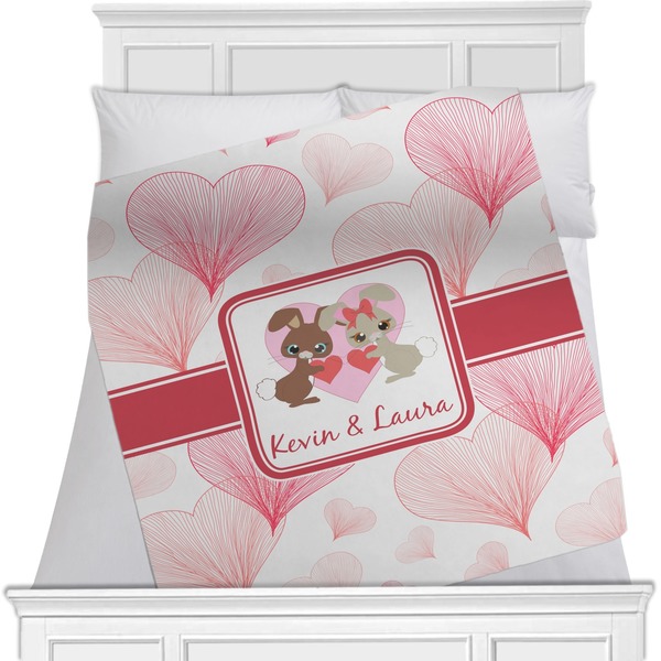 Custom Hearts & Bunnies Minky Blanket - Toddler / Throw - 60"x50" - Single Sided (Personalized)