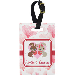 Hearts & Bunnies Plastic Luggage Tag - Rectangular w/ Couple's Names