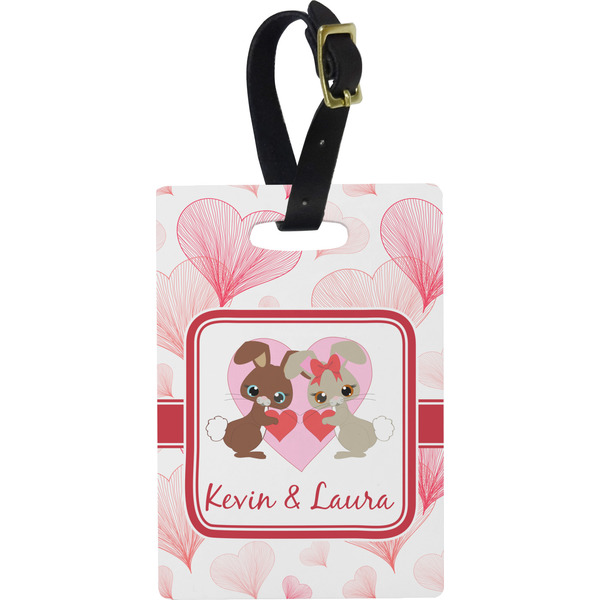 Custom Hearts & Bunnies Plastic Luggage Tag - Rectangular w/ Couple's Names
