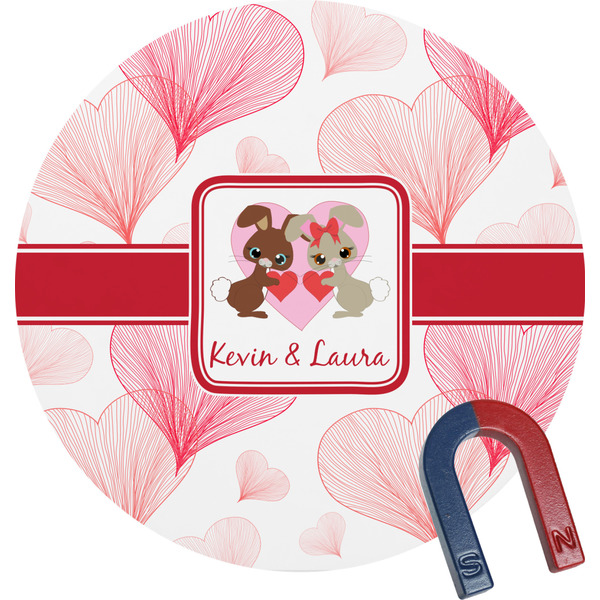 Custom Hearts & Bunnies Round Fridge Magnet (Personalized)