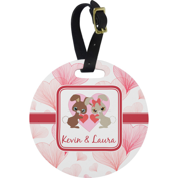 Custom Hearts & Bunnies Plastic Luggage Tag - Round (Personalized)