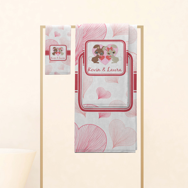 Hearts & Bunnies Personalized Towel Set