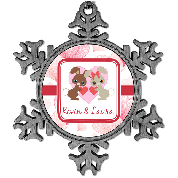 Custom Hearts & Bunnies Vintage Snowflake Ornament (Personalized)