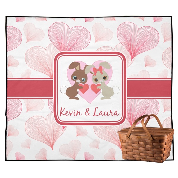 Custom Hearts & Bunnies Outdoor Picnic Blanket (Personalized)
