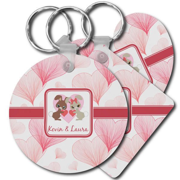 Custom Hearts & Bunnies Plastic Keychain (Personalized)