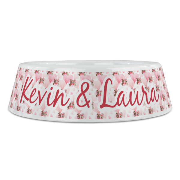Hearts & Bunnies Plastic Pet Bowls - Large - FRONT