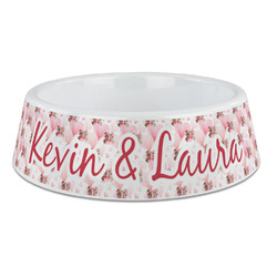 Hearts & Bunnies Plastic Dog Bowl - Large (Personalized)
