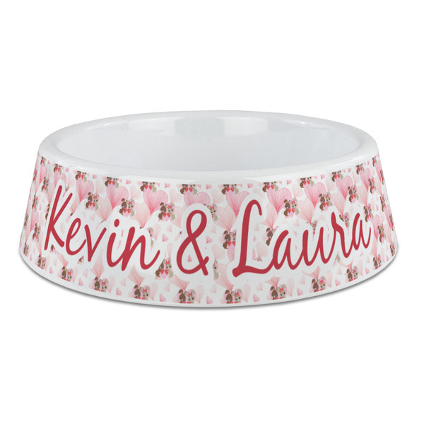 Custom Hearts & Bunnies Plastic Dog Bowl - Large (Personalized)
